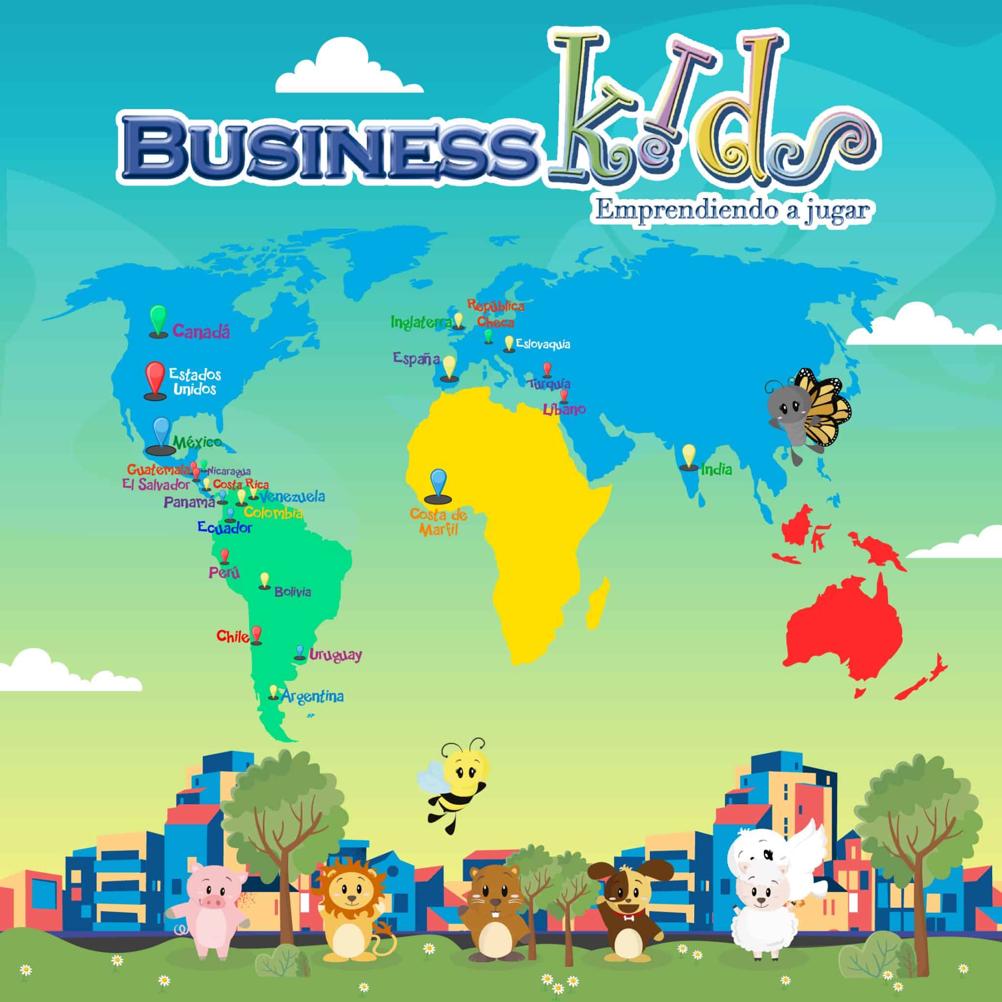 Mapa de los lugares en el mundo en los que se encuentra BusinessKids